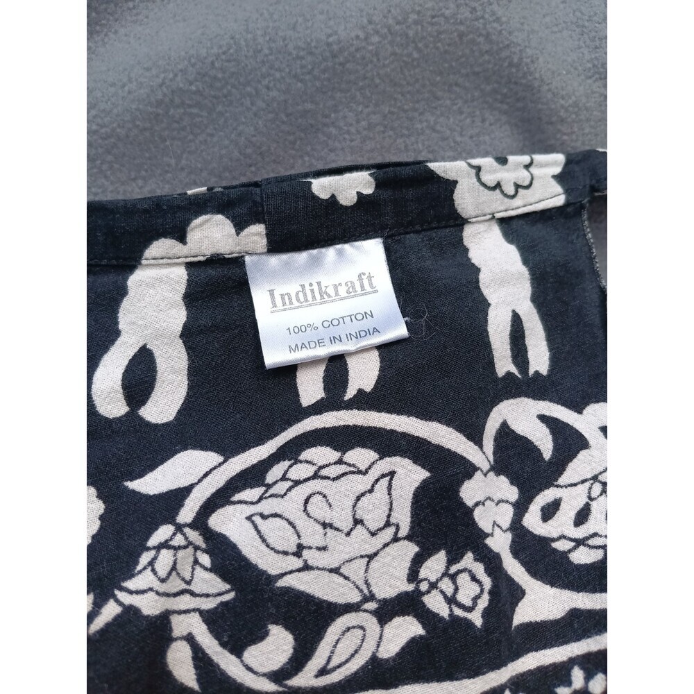 Indikraft Black White Floral Cotton Wrap Skirt Women’s OS Side Tie Boho - Picture 4 of 5